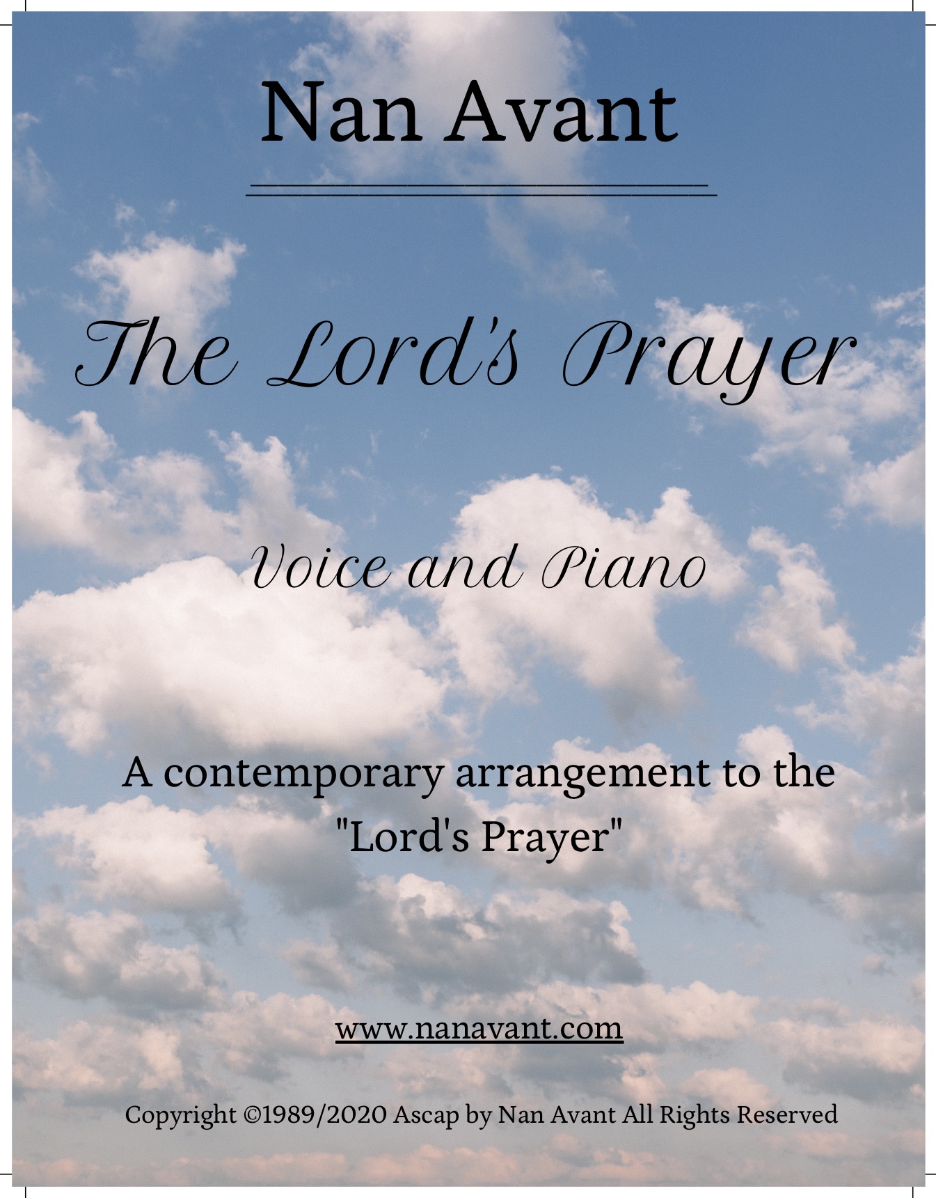 The Lords Prayer Voice:Piano Cover Page by Nan Avant ©1989©2020 Ascap .musx copy (dragged) 2